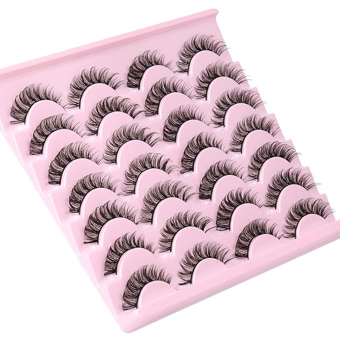 Russain Strip Lashes D-Curly False Eyelashes Natural Look Wispy Cat Eye Lashes that Look Like Eyelash Extensions 3D Lashes Pack