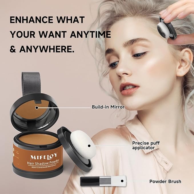 2 Pack Root Touch Up Powder, Hair Color for Grays, Root Coverage for Women and Men, Concealer for Beard Line, Eyebrow, and Thinning Grey Hairline, Light Brown