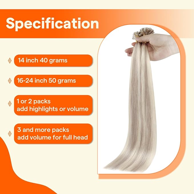 Full Shine Keratin Tip Hair Extensions Human Hair 24 Inch Utip Human Hair Extensions Color 18 Ash Blonde Highlighted 613 Light Blonde Prebonded Tip Extensions 50 Grams Natural Hair