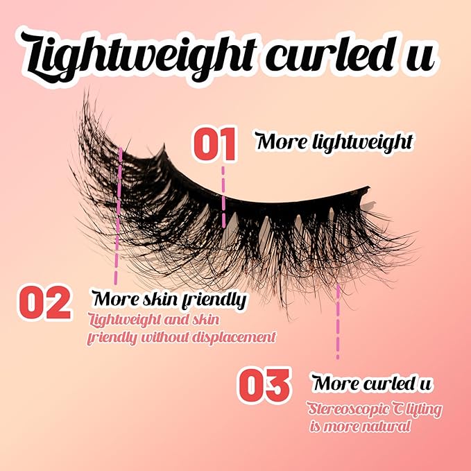 Strip Lashes - Faux Mink Eyelashes Vegan Weightless Fluffy Reusable Mink-Like Eyelashes for Vivid 3D Effect Easy to Apply False Eyelashes Extensions