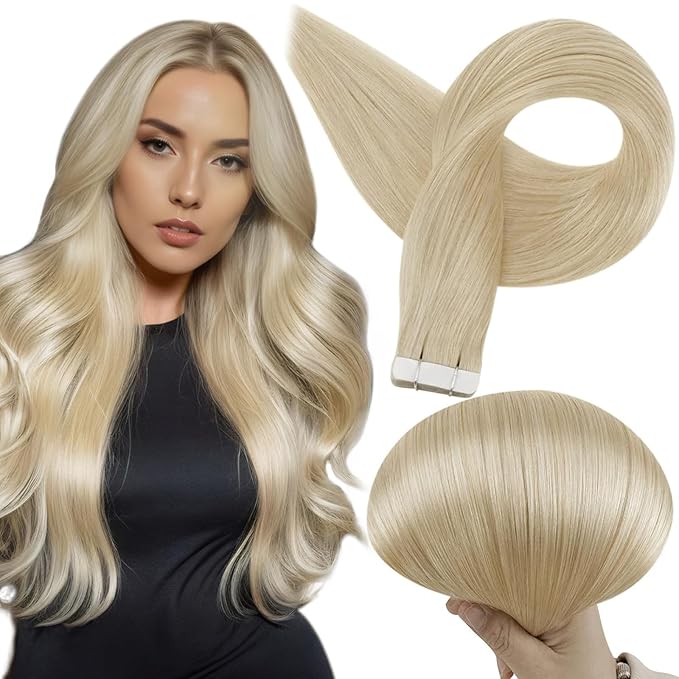Full Shine Tape in Hair Extensions Color 613 Blonde 10Inch Short Remy Tape in Extensions Human Hair 30Gram 20Pcs Double Sided Adhesive Tapes in Invisible Skin Weft for Women Seamless Natural Straight