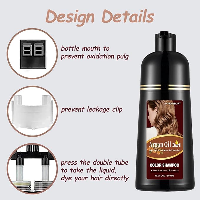 Light Brown Hair Dye 16.9 Fl Oz, Argan Oil Hair Shampoo, 3 in 1 Hair Dye Shampoo, Easy To Use, Semi-Permanent Hair Color Shampoo (Light Brown)