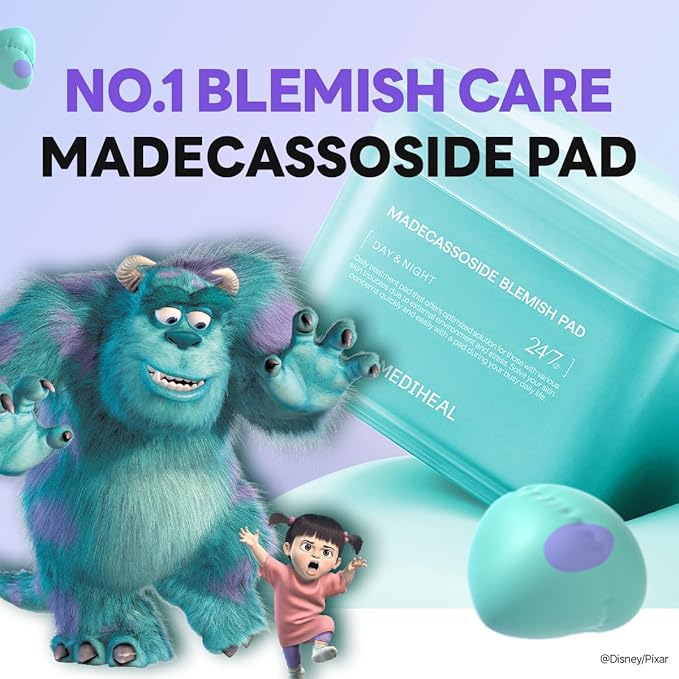 MEDIHEAL Toner Pads [Madecassoside] Blemish Care - Disney Pixar Edition - Centella Asiatica to Improve Uneven Skin Tone - Vegan Hypoallergenic Face Gauze, Full Size 100 + Refill 100 (200 Count)