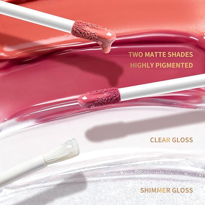 Color Nymph Matte Liquid Lipstick with Clear & Shimmer Lip Oil | 2PCS Lip Makeup Set for Women & Girls | High Pigment Color Long-Lasting Dual Ended Lip Gloss | Cruelty-Free & Vegan (2-Count, 02)