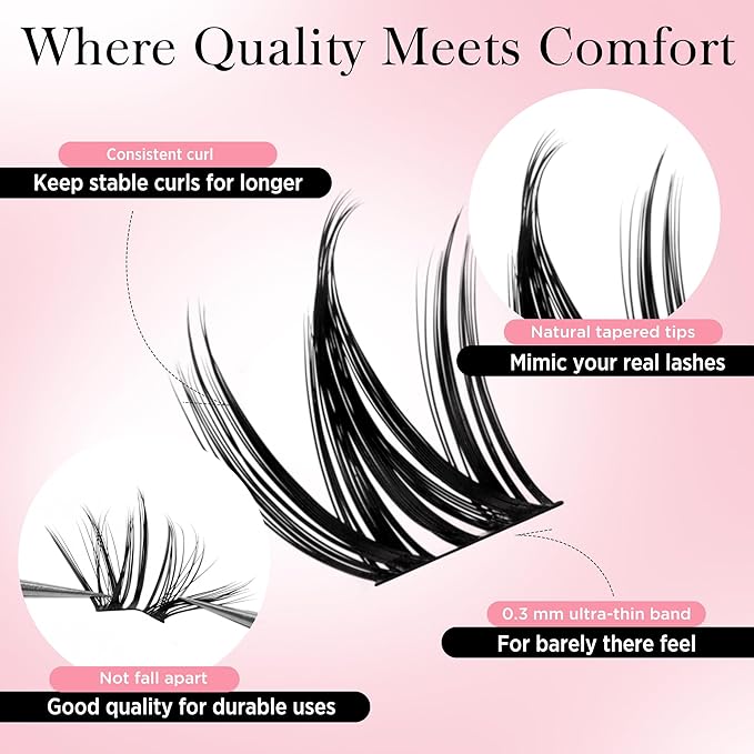 Fairy Lash Clusters Wispy Lashes Clusters with spikes, 10-16mm Manga Eyelash Clusters, DIY Individual Lash Extensions with Soft Ultra-thin Band, 120pcs (D05)