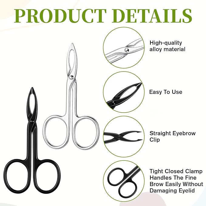 2 PCS Scissor Tweezers with Handles, Scissor Tweezers for Eyebrows, Metal Straight Tip with Scissors Handle Eyebrow Plucker Tweezer for Remover Facial Hair and Eyebrow Care(Silver, Black)