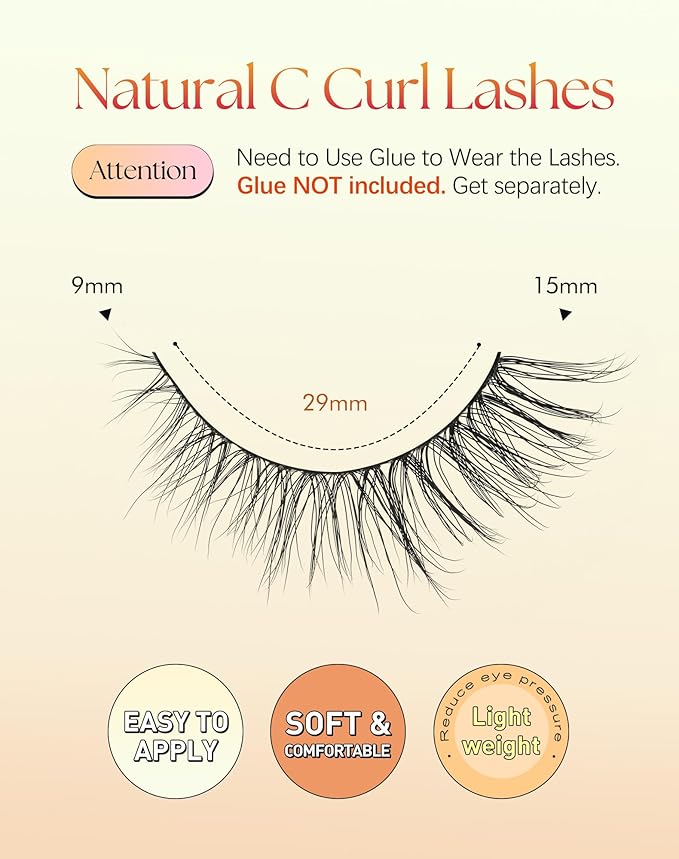 Lashes Cat Eye 15MM Wispy Eyelashes Natural Lash Strips with 0.1MM Thin Band C Curl False Lashes Pack Cat Eyelashes 3D Volume ChirpyLuna Natural Eyelash Pack, 7 Pair