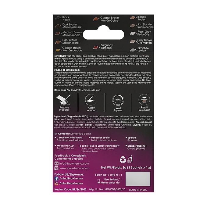 MinaiBrow Instant Hair Dye Kit Light Brown | 100% Grey Coverage Upto 30 Applications, Natural Spot Coloring Tinting Powder with Rose Water & Duo Angled Brush, Water & Smudge Proof
