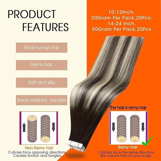 Full Shine Tape in Extensions Human Hair Balayage Tape in Hair Extensions Color 2/60/2 Human Hair Extensions Tapes in 14 Inch Seamless Invisible Tapes in Human Hair for Women 50Gram 20Pcs