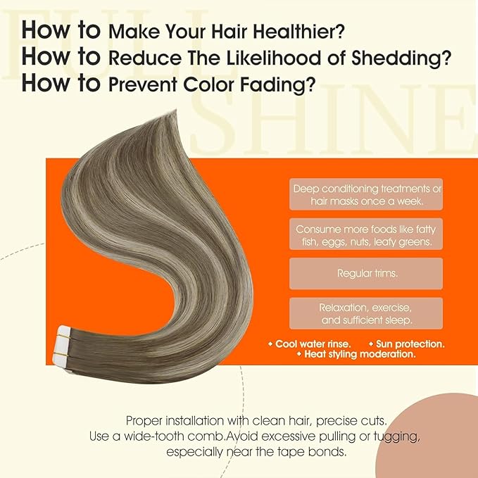 Full Shine Human Hair Extensions Tape in Color 7/1000/7 Balayage Blonde Seamless Tape in Hair Extensions Double Sided Tapes 18 Inch Glue in Human Hair 50Gram Remy Hair Extension Real Human Hair 20Pcs