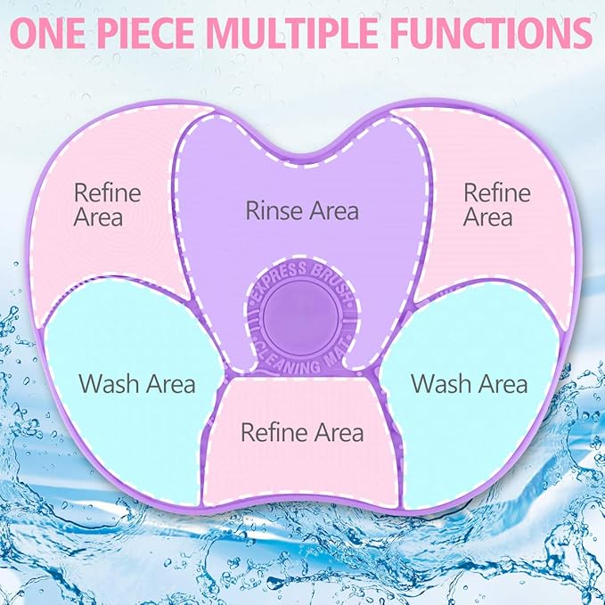 Silicon Makeup Brush Cleaning Mat - Multi-Textured Surface, Suction Cup for Hands-Free Use, Portable Design - Purple