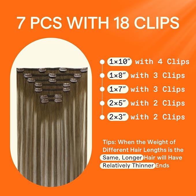 Full Shine Clip in Balayage Hair Extensions 24 Inch Human Hair Extensions Clip ins Seamless 7 Pcs 120 Grams Real Human Hair Clip in Extensions Natural Ends