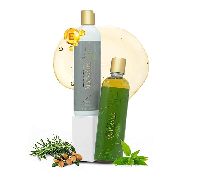 MARVELUX Hair Care Kit with Rosemary Shampoo & Kauterizing Mask – Anti Hair Fall + Strengthening – Deep Repair & Fortifying System for Damaged Hair – Sulfate-Free Hair Care (500ml, ROSEMARY)