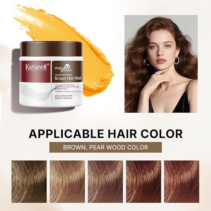 Karseell Hair Color Depositing Conditioner, Brown Hair Mask for Colored and Bleached Hair, Professional Refreshes Brown Color & Tone 500mL 16.9 fl oz