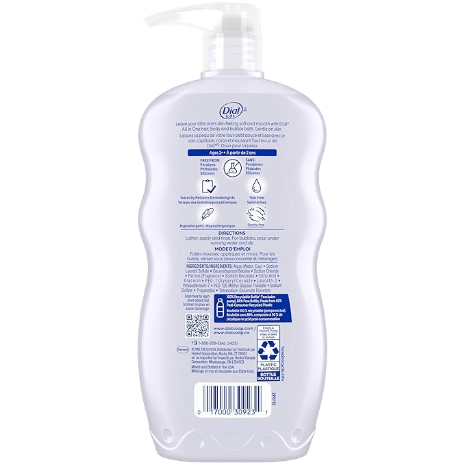 Dial Kids 3-in-1 Body+Hair+Bubble Bath, Lavender Scent, 24 fl oz (Pack of 4)