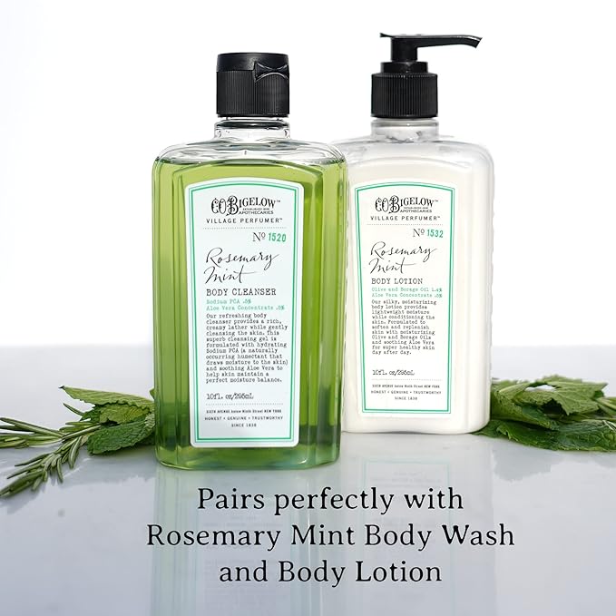 C.O. Bigelow Hand Wash, Rosemary Mint Soap, No. 1526 - Village Perfumer Moisturizing Hand Wash for Bathroom & Kitchen with Aloe Vera, 10 fl oz, Pack of 2