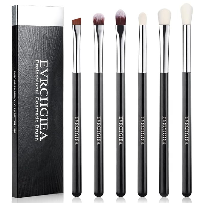 Eye Makeup Brush Set, 6 Pcs Professional Blending Eyeshadow Makeup Brushes for Concealer Eyebrows Eyeliner, Soft Hairs & Wood Handle (black and silver)…