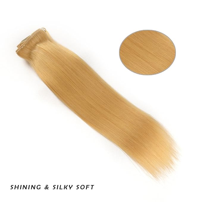 18" Clip in Hair Extensions Remy Human Hair for Women - Silky Straight Human Hair Clip in Extensions 60grams 4pieces Natural Blonde #24 Color
