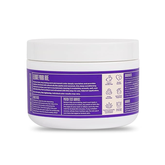 Overtone Semi Permanent Hair Color Conditioner, Vivid Violet, 8 oz, Nourishing, Damage-Free, Color Depositing Mask for All Hair Types with Shea Butter & Coconut Oil, Vegan & Cruelty-Free