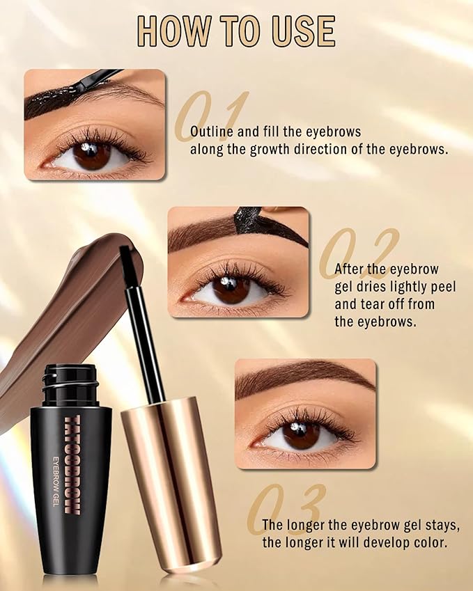 Eyebrow Gel Peel Off, 2Pcs Grey Brown Tattoo Eyebrow Gel Easy Peel Off, Long Lasting Waterproof Eye Brow Tinting Dye, Tattoo Brow Tint Stain Peel-Off Kit for Eye Makeup,Christmas Gift for Women-03