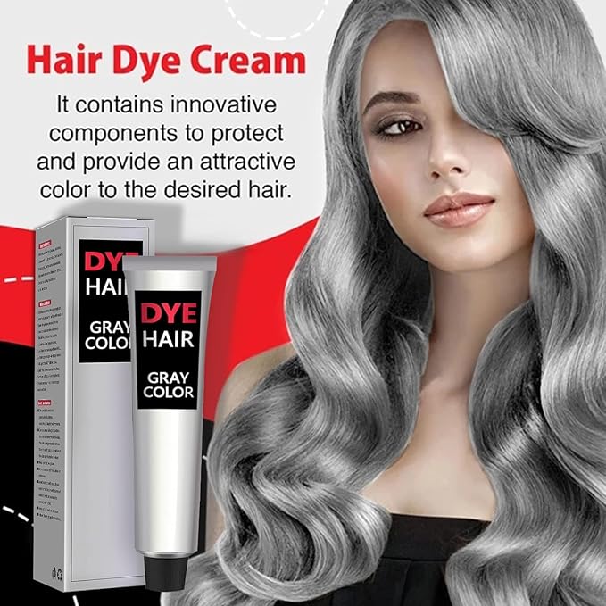 NEW Silver Gray Natural Hair Dye Cream, Unisex Silver Gray Hair Dye Cream for All Hair Types, Natural DIY Hairstyle Hair Color Girl Boy Gifts for Birthday, Party, Cosplay