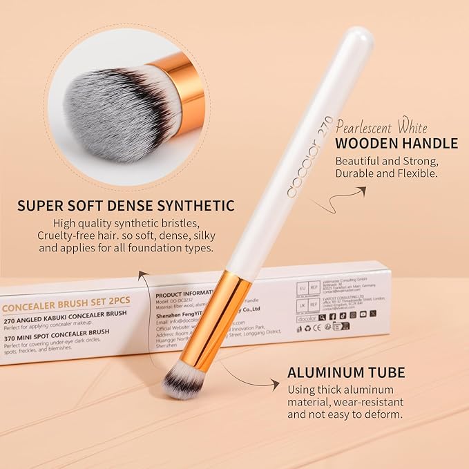 docolor Concealer Brush, 2PCS Angled Concealer Brushes Under Eye Mini Angled Flat Top Kabuki Nose Contour Brush for Concealing Blending Setting