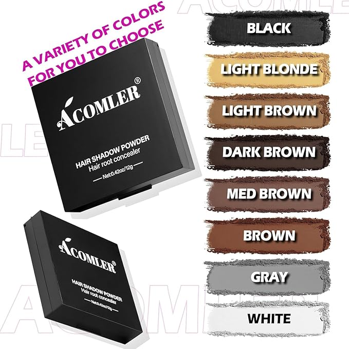 Acomler Root Touch Up Powder, Root Touch Up Hair Color, Talc-Free Hairline Powder for Thinning Hair, Gray Hair Coverage for Women Men, Includes Makeup Brush (Gray, 0.42oz)
