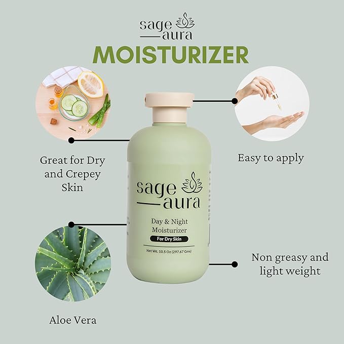 Sage Aura Day & Night Moisturizer | 7 Oz Pack | Premium Ingredients | Fast Absorbing | Nourishes & Hydrates Dry & Dull Skin