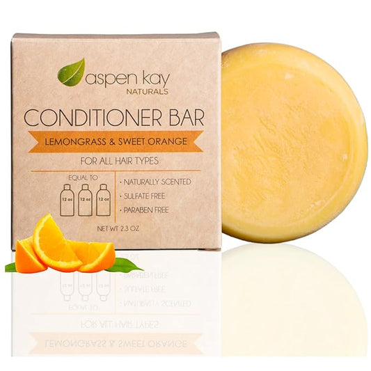 Aspen Kay Naturals Conditioner Bar, Lemongrass, 2.3 Ounce. Made With Natural & Organic Ingredients, All Hair Types including frizzy hair, Sulfate-Free, Cruelty-Free & Vegan