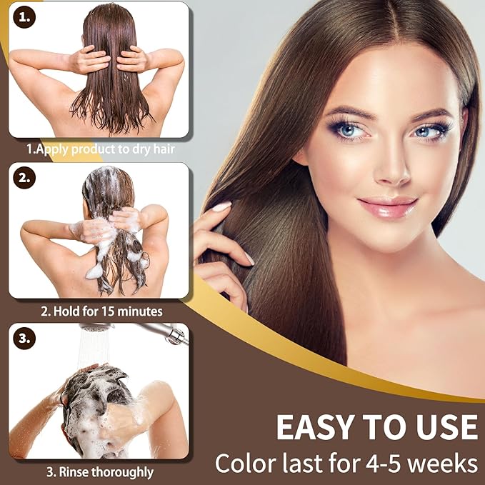 Dark Brown Hair Dye Shampoo Permanent for Men&Women,Instant Hair Color Shampoo for Gray Hair Coverage and Beard,3-In-1 Shampoo for Color Treated Hair,Lasts 30 Days/500ml/Ammonia-Free/Natural herbal Ingredients.