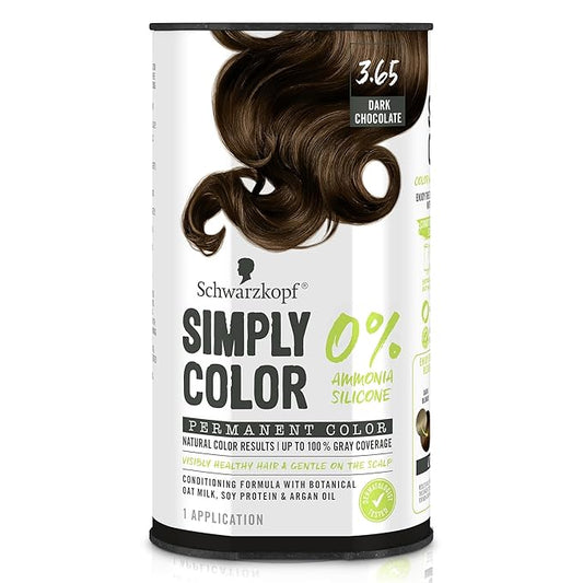 Schwarzkopf Simply Color Permanent Hair Dye, 3.65 Dark Chocolate, Long-Lasting with Nourishing Ingredients, No Ammonia or Silicone, All Hair Types