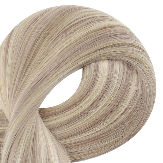 Full Shine Ktip Human Hair Extensions Ash Blonde Highlight Blonde K Tip Hair Extensions Real Human Hair 16 Inch Fusion Extensions Natural Remy Hair for Women 50 Grams