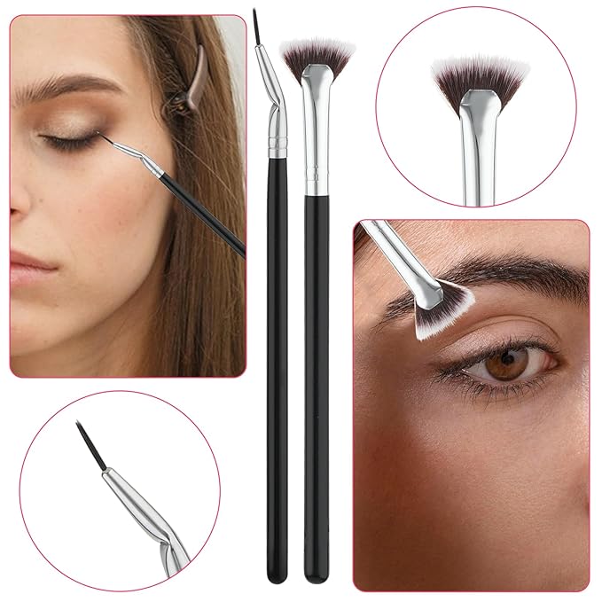 4 PCS Mascara Fan Brush Eyelash Brush Eyelash Separator Tool, Folding Angle Scalloped Lash Brush Set for Lashes, Eyelash Comb, Eye Makeup Brush Tool