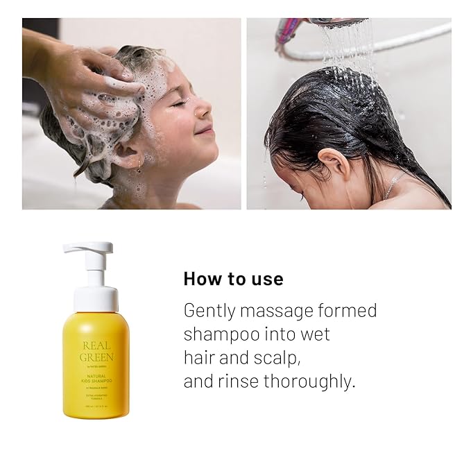 RATED GREEN Real Green Natural Kids Shampoo | Organic Cold Brewed Chamomile, Betaine & Xylitol | For Dry Kids Hair | Silicone-Free, Korean Hair Care | 10.14 Fl. Oz