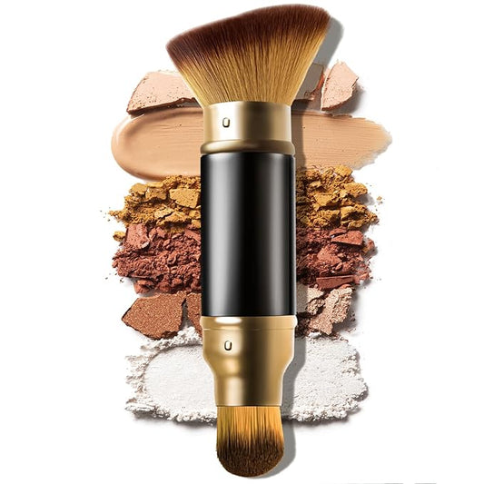 Retractable Airbrush Kabuki Brush for All Face Makeup & Foundation for Liquid, Cream and Powder Face Makeup, Dual-Ended Brush for Precision Natural Beautiful Look, With Aluminum Handle - Black