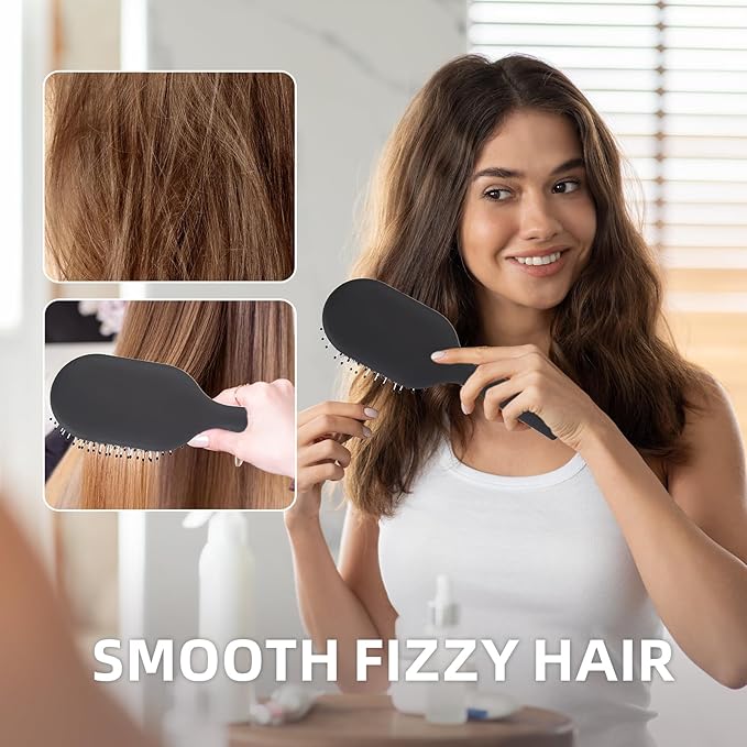 Boar Bristles Hair Brush for Women Men and Kids, Detangling Hair Brush for Smoothing Massage Add Shine, Nylon&Boar Bristles brush for Hair Healthy, Easy to Storage(Black)