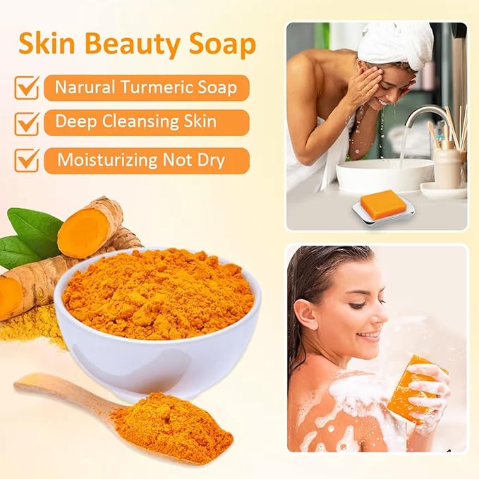 Kojic Acid Turmeric Soap Bar - Dark Spot Remover for Body and Face, Even Skin Tone Moisturizing & Nourishing Natural Ingredients 2Pack with Soap Dish