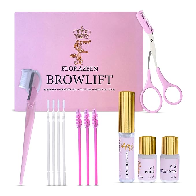 Premium Brow Lift Kit from Florazeen – At-Home Eyebrow Lamination with Grooming Tools, Including Razor & Scissors – Salon-Quality DIY Brow Perm for Instant Definition