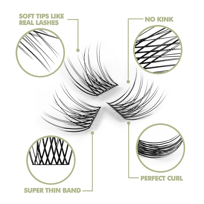 DIY Eyelash Extension, 3D Effect Glue Bonded Band Individual Lash 48 Clusters Volume Lashes Set, Home Eyelash Extension, C curl Lashes Pack 14MM-Natural-48 Clusters