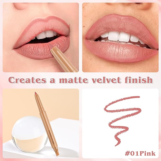 Matte Lip Liner, Plump Lipliner Pencil Crayon，Creamy Matte Finish with Silicone Smudger For Women, High-Pigment Smooth Formula for Sculpting &Contours Lip，Longwear，Lips Makeup，Cruelty-Free 01#Pink