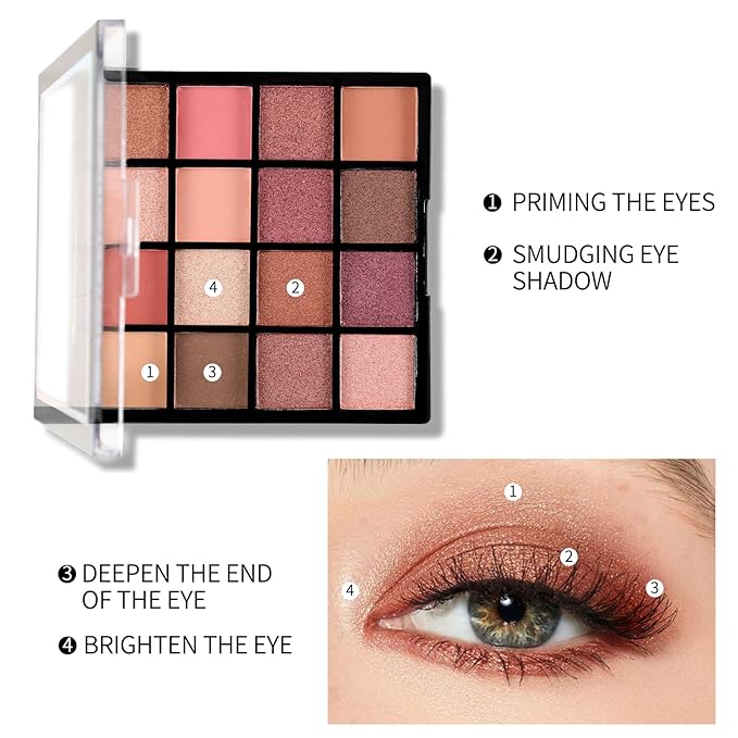 Boobeen Colorful Eyeshadow Palette Makeup-16 Colors, Matte and Glitter Eyeshadow, Bright Eye Shadow Palettes, Blendable, Easy to Build Dramatic Glamour Looks