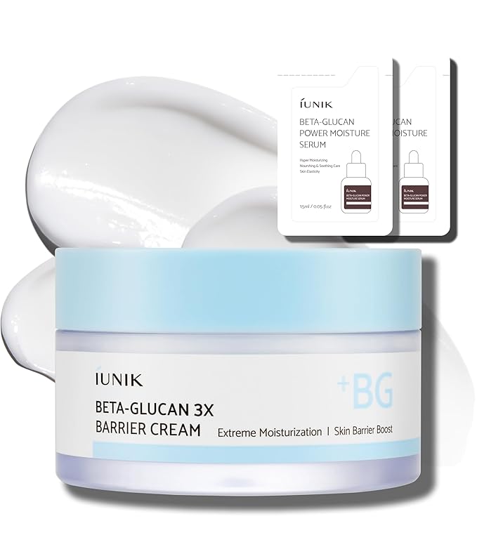 IUNIK Beta-Glucan Non-Sticky Deep Moisture Hydration 3x Barrier Cream Day&Night Moisturizer Quick Absorption Barrier Strengthening for Sensitive Dry Skin with Shea Butter Panthenol Korean Skincare