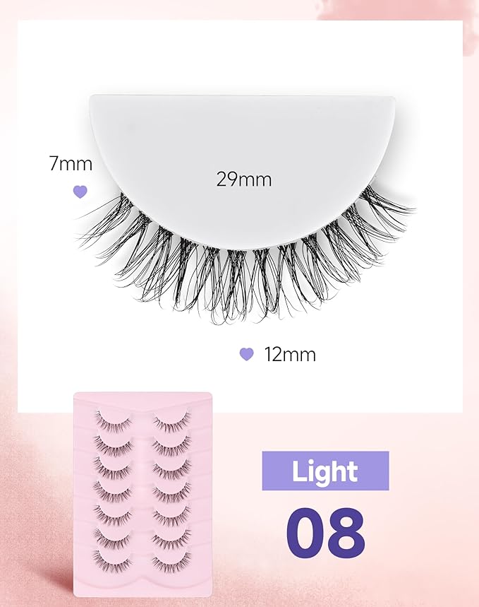 Wispy Eyelashes Natural Lashes Natural Eyelashes Fake Eyelashes False Eyelashes Strip Lashes Wispy Lashes Clear Band Lashes Light-08