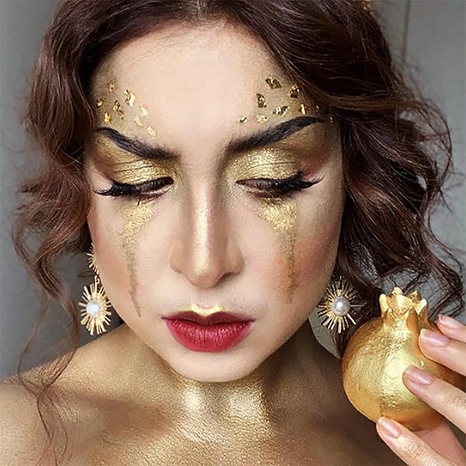 Mysense Pearl Gold Face Body Hair Paint Stick,Water Based Washable Temporary Hair Color,Non-toxic Cream Blendable Metallic Gold Face Painting for Halloween Costumes Cosplay Makeup,0.5oz