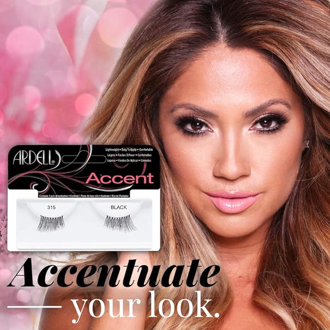 Ardell Accent Half Lashes 315 - Natural Looking Cat Eye Half Lashes for Everyday Wear, 4 Pack