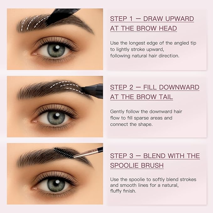 Liquid Microblading Eyebrow Pencils for Women–Waterproof, Quick-Drying, Eye Brow Pen with Angled Brush, Brow-Fection Natural Hair-Like Strokes, with Eyebrow Brush for Blending 05 Black