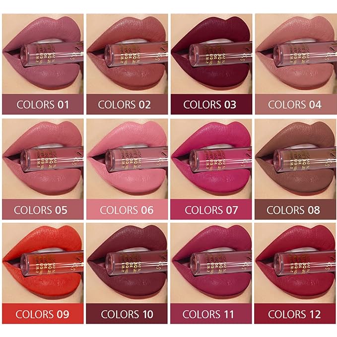 PRALOVIXAE 12 Colors Liquid Lipstick set,Matte & Waterproof Longlasting Lipgloss Gift Makeup Set