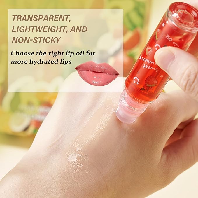 4Pcs Roll On Lip Gloss Set,Moisturizing Lip Oil Set,Fruit Flavored Jelly Lipgloss,Plumping Lip Gloss Kit,Non-sticky Liquid Clear Jelly Lipstick,Long Lasting Hydrating Lip Set for Women
