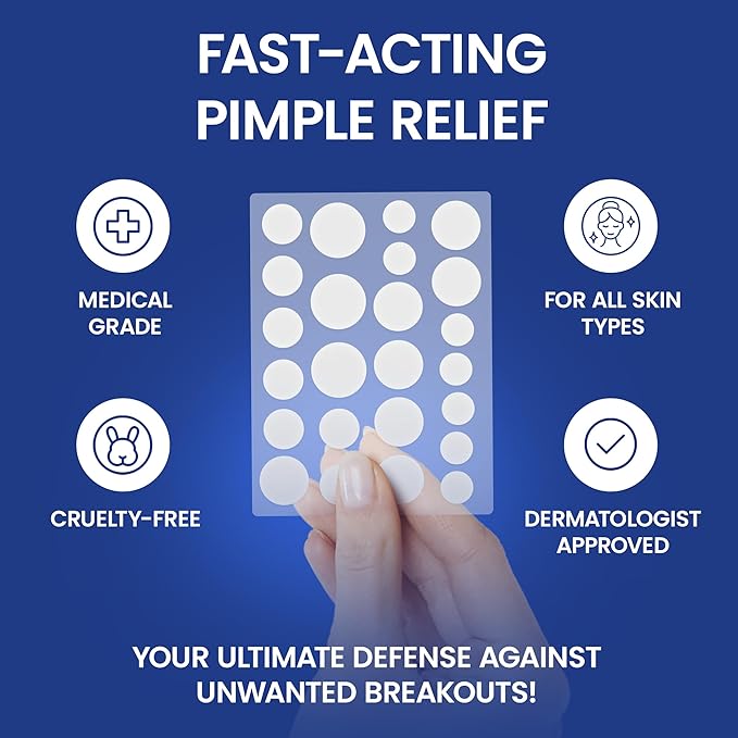 Pimple Patches for Face | Hydrocolloid Acne Patches with Tea Tree Oil & Salicylic Acid | For Zits, Blemishes, Breakouts | Medical-Grade Hydrocolloid | Overnight PM Patches | Pack of 72