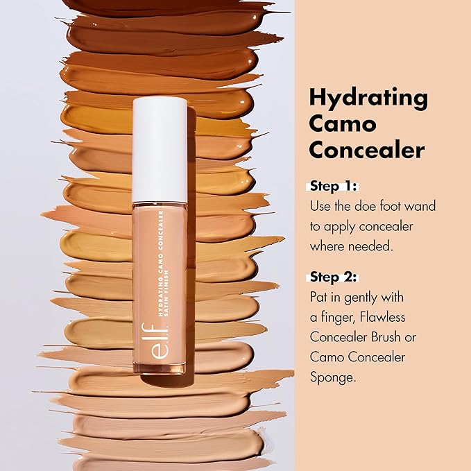e.l.f. Hydrating Camo Concealer, Covers Blemishes & Under-Eye Circles, Full-Coverage & Delivers A Satin Finish, Vegan & Cruelty-Free, Rich Ebony